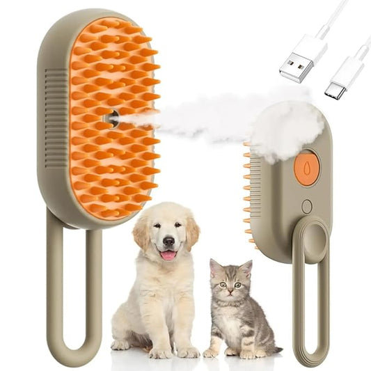4 in 1 Cat Steam Brush Rechargeable pet spray comb Steam Brush for Cats and Dogs, Massage, Cleaning, Shedding & Combing Multifunctional Hair Removal Anti Static Grooming Tool for home (Beige)
