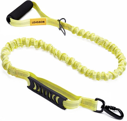 6FT Highly Reflective Heavy Duty Elastic Bungee Medium and Large Dog Leash Shock Absorbing with Comfortable Padded Handle and Traffic Handle Suitable for Training Yellow
