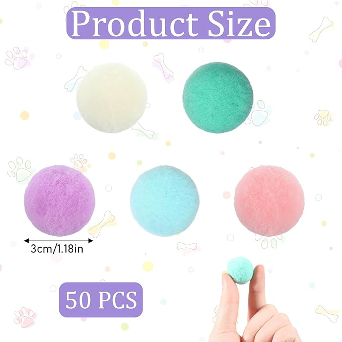50 Pcs Cat Toy Balls 1.2-inch Colorful Cat Pom Pom Balls Soft Interactive Kitten Ball Cats Exercise Toys Fuzzy Kitten Interactive Playing Quiet Toy for Cats Pet