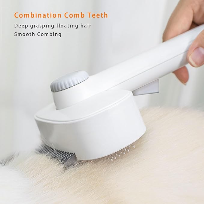 2-in-1 Dog & Cat Grooming Brush – Adjustable Deshedding Comb & One-Touch Clean | Skin-Safe Rake for Mats, Tangles, Shedding | Long/Short Hair Pets