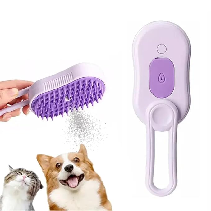 4 in 1 Cat Steam Brush Rechargeable pet spray comb Steam Brush for Cats and Dogs, Massage, Cleaning, Shedding & Combing Multifunctional Hair Removal Anti Static Grooming Tool for home (Purple)