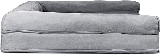 Furhaven Cooling Gel Dog Bed for Large Dogs w/ Removable Bolsters & Washable Cover, For Dogs Up to 95 lbs - Plush & Suede Sofa - Gray, Jumbo/XL