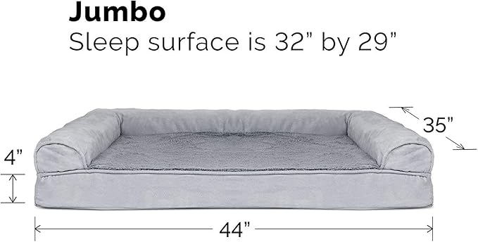 Furhaven Cooling Gel Dog Bed for Large Dogs w/ Removable Bolsters & Washable Cover, For Dogs Up to 95 lbs - Plush & Suede Sofa - Gray, Jumbo/XL