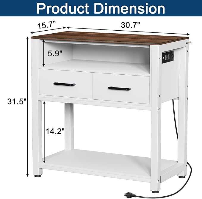20-29 Gallon Fish Tank Stand with Power Outlet & 2 Storage Drawers, Heavy Duty Metal Frame Aquarium Stand with Waterproof Mat, 30.7" L*15.7" W Tabletop, 550LBS Capacity, White+Brown