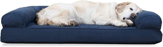 Furhaven Cooling Gel Dog Bed for Large Dogs w/ Removable Bolsters & Washable Cover, For Dogs Up to 95 lbs - Quilted Sofa - Navy (Blue), Jumbo/XL
