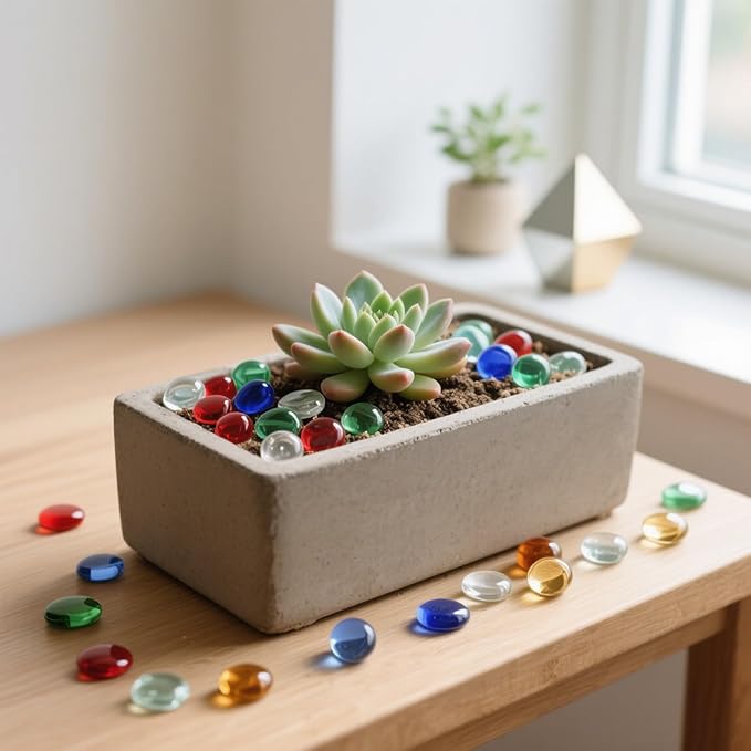 2.16LB Glass Beads Mix Colors Vase Filler Aquarium Gravel Decor Flat Glass Marbles Gems Pebbles Fish Tank Rocks Home Decorative Art Craft - 7 Colors Mixed