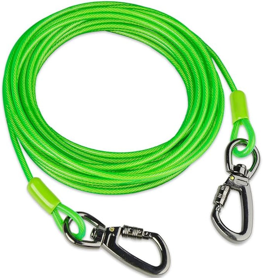 Dog tie Out Cable, 10/20/25/30/50/70/100 feet, Suitable for Dogs up to 350 pounds, Dog Cable with Swivel Buckle, Lightweight, Non-Winding, for Outdoor Camping, Yard Dog Cable (Green, 50FT)