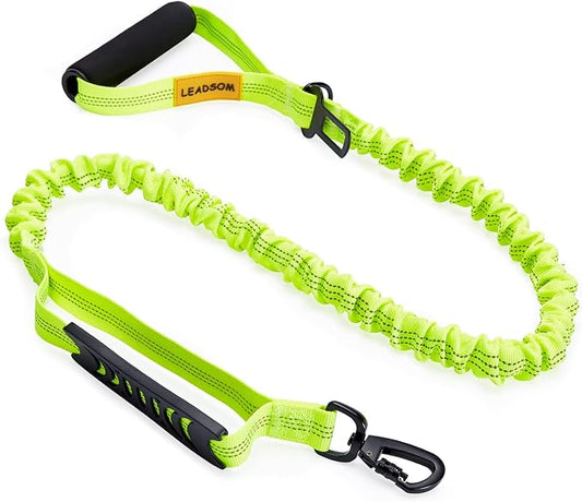 6FT Highly Reflective Heavy Duty Elastic Bungee Medium and Large Dog Leash Shock Absorbing with Comfortable Padded Handle and Traffic Handle Suitable for Training Green