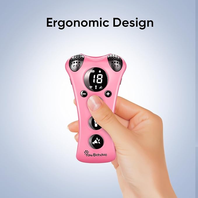 Adjustable Ultrasonic Dog Trainer – World's First Variable Frequency Pet Behavior Corrector with 10 Level Ultra Sound, 18 Dog Whistles, Anti-Bark Strobe Light, Humane Dog Deterrent (Pink)