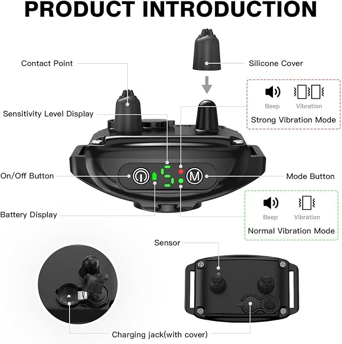 2 Pack Smart Dog Bark Collar - 5 Adjustable Sensitivity/Vibration&Sound/Rechargeable/IPX7 Waterproof - No Shock Bark Control Training Collar for Small Medium Large Dog (V1)