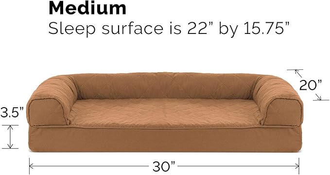 Furhaven Orthopedic Dog Bed for Medium/Small Dogs w/ Removable Bolsters & Washable Cover, For Dogs Up to 35 lbs - Quilted Sofa - Toasted Brown, Medium