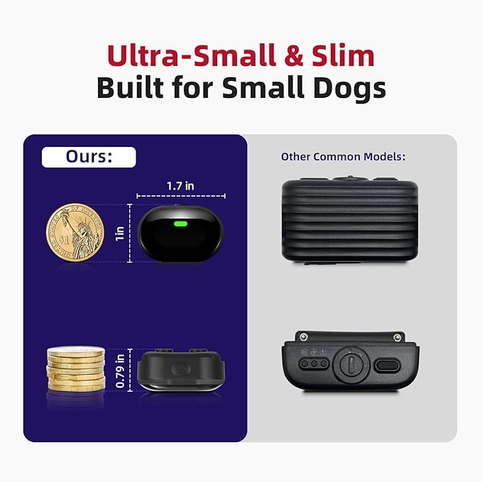 2025 Upgraded Ultra-Small Shock Collar, Ultra-Light & Thin Shock Collar for Small Dogs 5-15lbs, Ultra-Modern Design, 3 Training Modes-Beep, Vibration and Shock with Safety Lock, IPX7 Waterproof