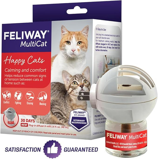 FELIWAY MultiCat 30 Day Cat Calming Plug In Pheromone Diffuser Starter Kit, 48ml - Helps Reduce Conflicts and Signs of Tension in Multi-Cat Households