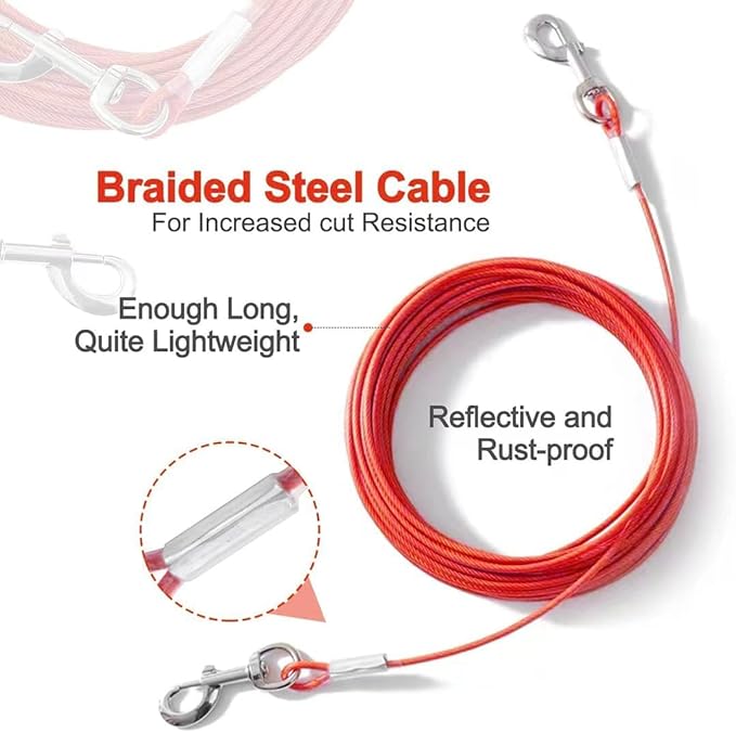 Tie Out Cable for Dogs,100FT Dog Leads,Heavy Duty Tie Out Cable for Large Dogs Up to 125lbs,Durable Dog Runner Tether Line for Outdoor,Yard