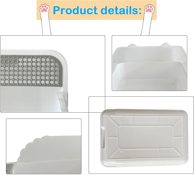 Open Cat Litter Box with High Side,Heightening Anti-Splashing Cats Litter Pan,Kitten Toilet with Litter Sifting Scoop,Semi-Enclosed Removable Kittens Litter for Easy to Clean Boxes No Odor