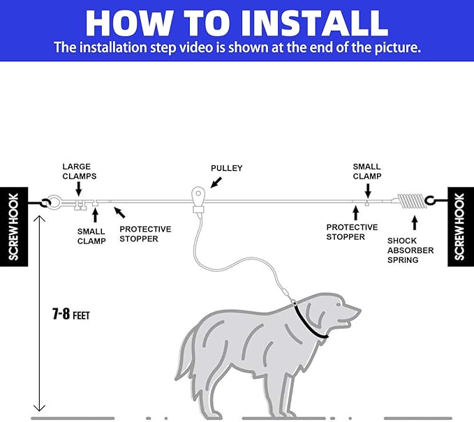PUPTECK Outdoor Dog Run Cable for Small to Large Dogs up to 125lbs, Heavy Duty Tie Out Cable Trolley System with Runner Pulley Cable Zip Line for Yard, Camping, Long Lead Chain Leash