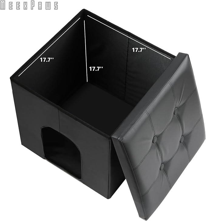 MEEXPAWS Cat Litter Box Enclosure Furniture Hidden, Cat Washroom Bench Storage Cabinet Small 19.7'' x 19.7'' x 19.7''| Dog Proof | Waterproof Inside | Easy Clean | Easy Assembly | Odor Control(Black)
