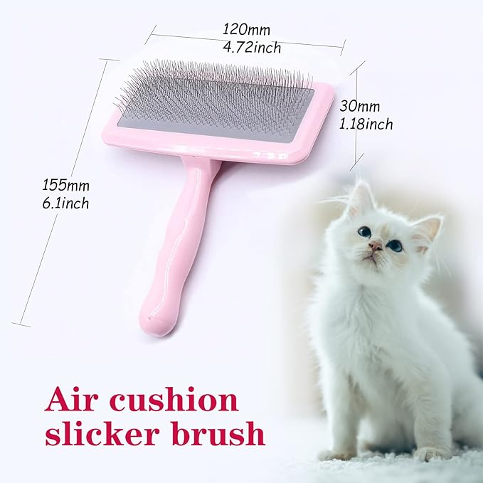 Air Cushion Slicker Brush for Dogs Cats,Soft Pin Shedding Brush for Short Haired Dog,Cat, Pet Grooming Wire Brush for Thin Curly Matted Tangled Hair,14mm(0.55"),Pink