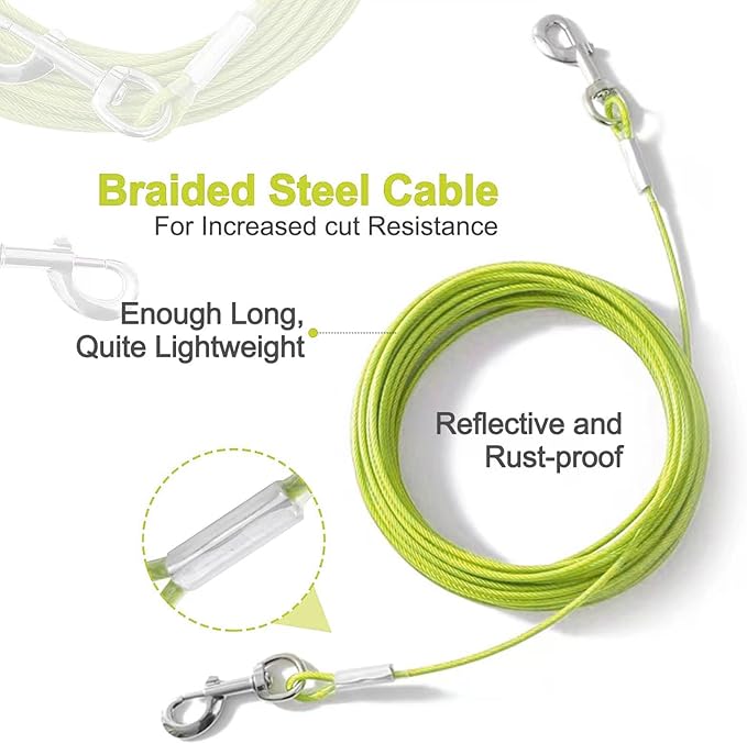 Tie Out Cable for Dogs,30FT Dog Leads,Heavy Duty Tie Out Cable for Large Dogs Up to 125lbs,Durable Dog Runner Tether Line for Outdoor,Yard