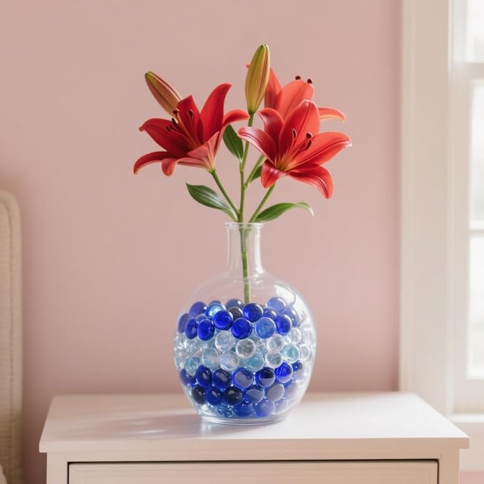 2.16LB Mix Colors Glass Beads Vase Filler Aquarium Gravel Decor Flat Glass Marbles Gems Pebbles Fish Tank Rocks Home Decorative Art Craft - 3 Colors Mixed