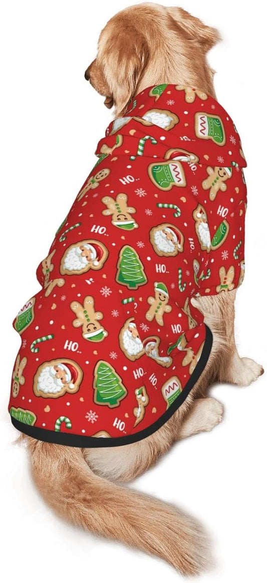 Santa Claus with Gingerbread Man Hoodie,Christmas Cosplay Dog Clothes with Pocket and Hat Winter Clothes Sweaters Medium