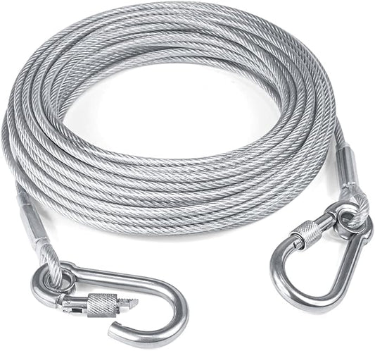 Tresbro 30FT Reflective Tie Out Cable for Dogs Up to 250 Pounds, Steel Wire Lead Leash Cable with Stainless Dual Fix Buckle, Lightweight and Enduring, Outdoor Dog Chains for Outside,Yard,Camping