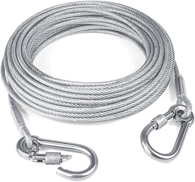 Tresbro 50FT Reflective Tie Out Cable for Dogs Up to 250 Pounds, Steel Wire Lead Leash Cable with Stainless Dual Fix Buckle, Lightweight and Enduring, Outdoor Dog Chains for Outside,Yard,Camping