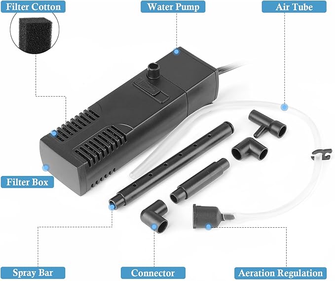 FEDOUR Submersible Aquarium Internal Filter, Filter with Water Pump for Fish Tank up to 35 Gallon (for 3-20 Gallon)