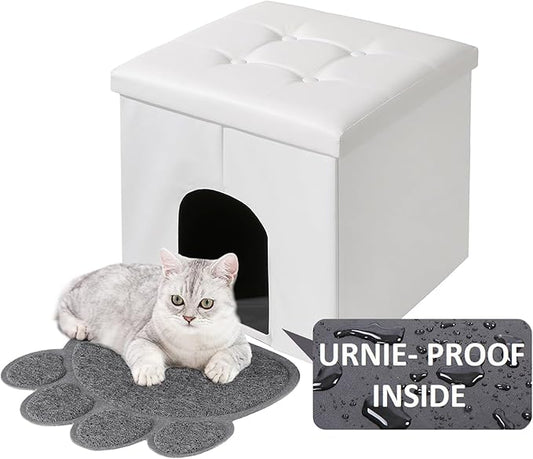 MEEXPAWS Cat Litter Box Enclosure Furniture Hidden, Cat Washroom Bench Storage Cabinet Small 19.7'' x 19.7'' x 19.7''| Dog Proof | Waterproof Inside | Easy Clean | Easy Assembly | Odor Control(White)