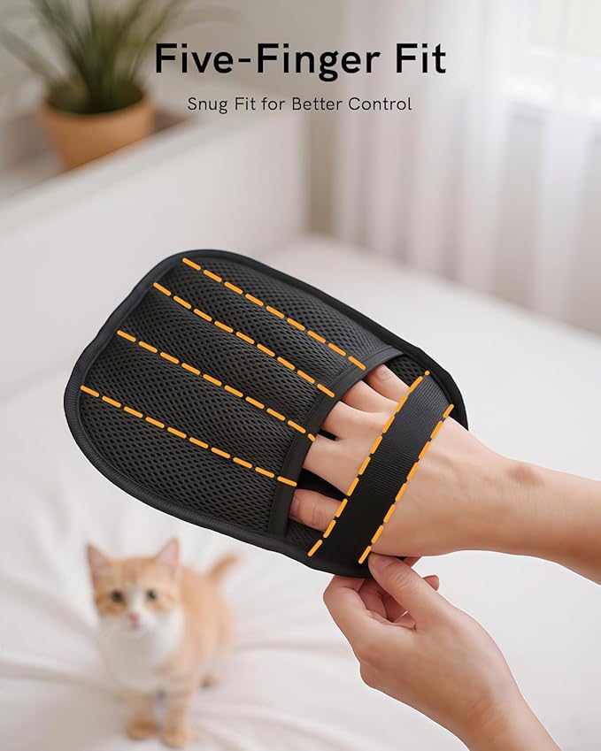 2025 Newly Upgraded Pet Hair Removal Gloves for Cats & Dogs, Electrostatic Grooming Gloves for Pet Hair, Five-Finger Reusable Pet Hair Remover Tool for Clothes, Bed, Couch, Carpet, 2 Pcs
