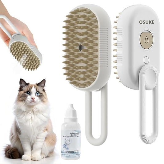3 in 1 Cat Steam Brush, Pet Steam Cats Brushes Rechargeable Anti-Static Grooming Brushe, Vibration Massage Cleaning Shedding & Combing Multifunctional Hair Removal Comb for Cats Dog (White)