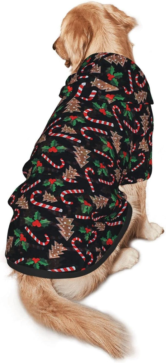 Christmas Tree Black Hoodie,Christmas Cosplay Dog Clothes with Pocket and Hat Winter Clothes Sweaters Xx-Large