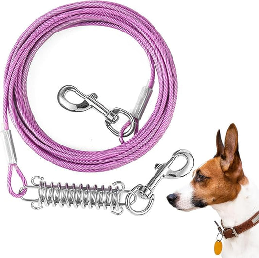Tie Out Cable for Dog,15FT Dog Leads with Swivel Hook and Shock Spring,Heavy Duty Tie Out Cable for Large Dogs Up to 125lbs,Durable Dogs Runner Tether Line for Outdoor,Yard