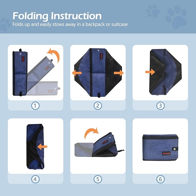 Portable Cat Travel Litter Box. Zipped Lid, Collapsible Litter Box for Cats. No Leakage, No Smell. Easy to Carry. Used for Hotels, Camping, Car (Blue,L)