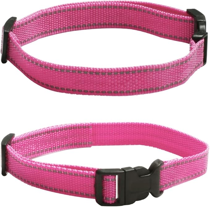 PetJoy Shock Collar Replacement Collar Strap, Reflective Dog Collar, Strong, Durable & Adjustable Dog Collar, 2 Piece Collar for Dogs (Pink & Yellow)