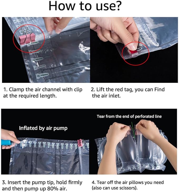 Air Pillows for Shipping with pump 200 Count Inflatable Packaging Air Bags, Alternative to Packing Peanuts, Packing Box filler Purse Stuffers for Shape 3.54" x 7.87"