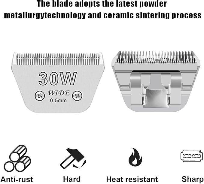 2PCS 30W Wide Blades for Dog Grooming Blades Compatible with Andis,Oster A5,Wahl km10 Dog Clippers,Size-#30W, 1/50 Inch Cut Length (0.5mm) (2pcs #30W)