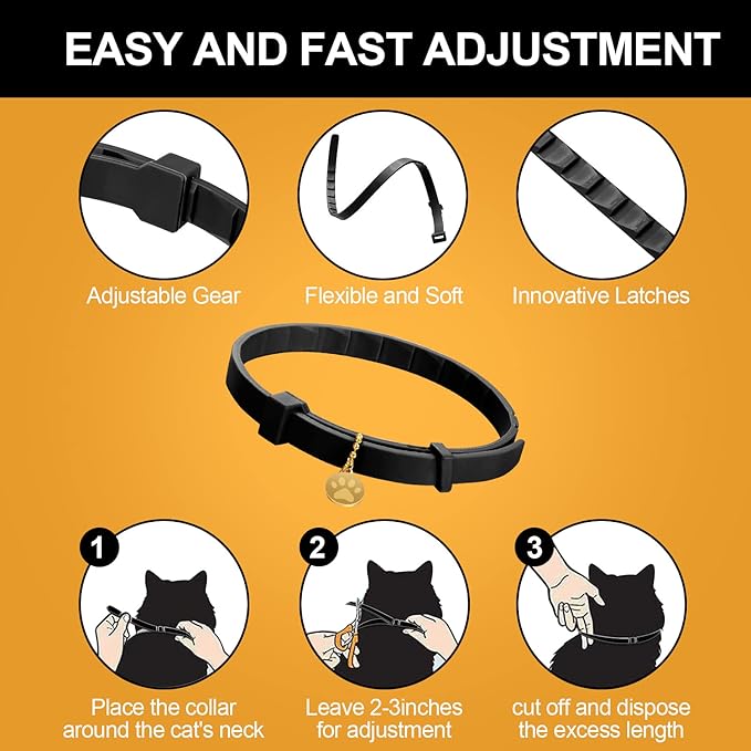 4 Pcs Cat Calming Collar Adjustable Lavender Scent Relaxing Cat Collar with 2 Pendant for Puppies Reduce Stress Aggression Anxious, up to 15 Inches(Black)