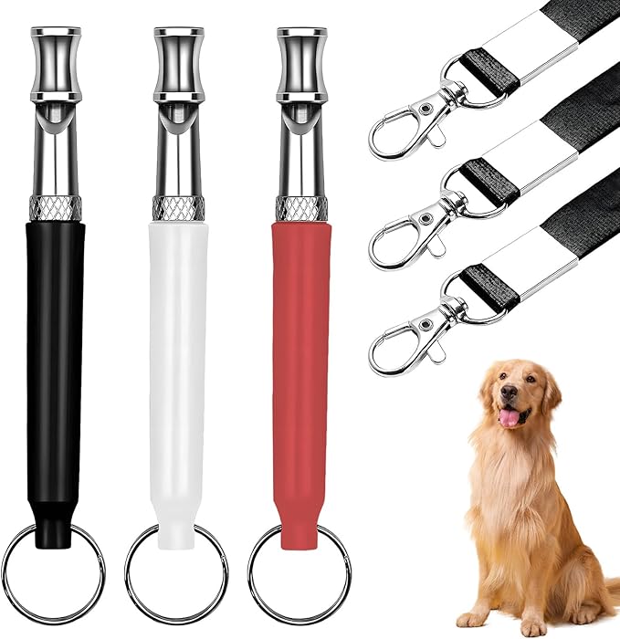 3 Pack Dog Whistle to Stop Barking Neighbors Dogs, Adjustable Silent Dogs Whistle, Training Whistles with Lanyard, Recall Training Whistles to Stop Barking Neighbors Dog(Black, White, Red)