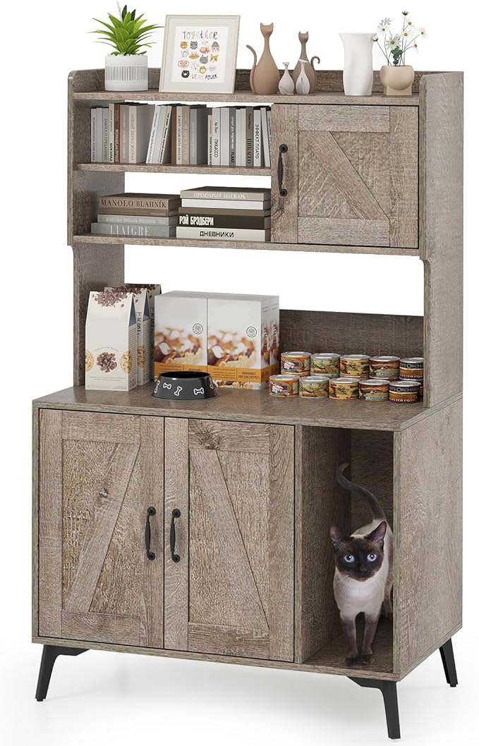 PETSITE Cat Litter Box Enclosure with Storage Shelf, 52 Inches Tall Modern Wooden Hidden Litter Box Furniture with Storage Shelving, Ideal for Indoor Cats (Oak)