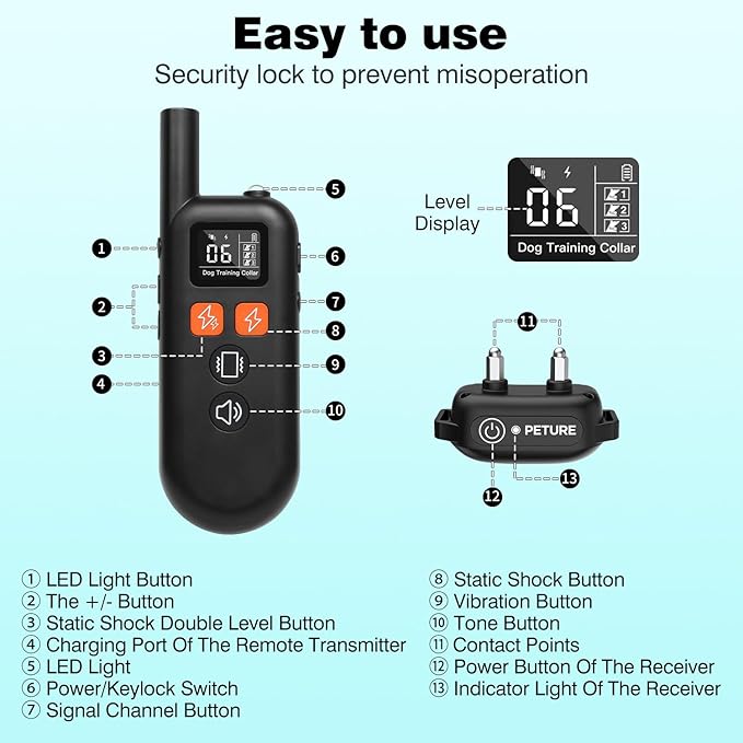 Dog Shock Collar for Small Medium Large Dogs - 3300FT IPX7 Waterproof Dog Training Collar with Remote, Rechargeable Electric Collar for Dog Training, 4 Training Modes, Fashlight, Adjustable Strap
