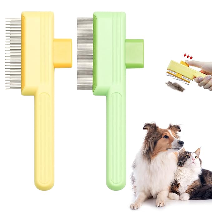 Flea Comb for Cats & Dogs Brush for Shedding Self Cleaning Pet Comb Lice Comb with Long & Short Stainless Steel Teeth Pet Hair Removal Tool 2025