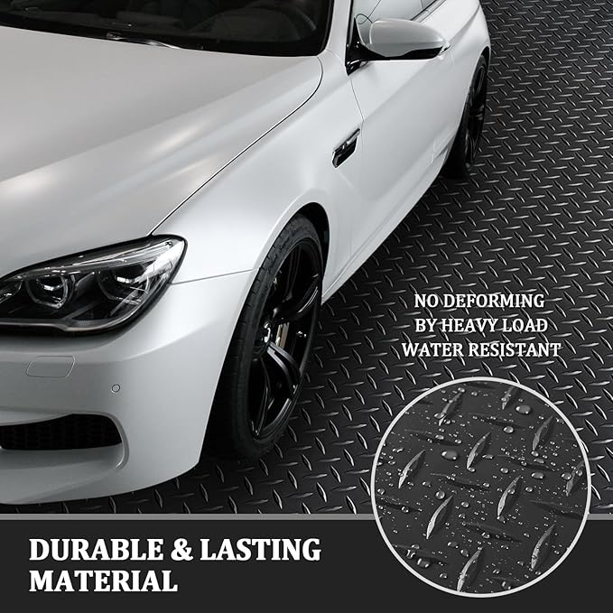 16.4 x 3.3Ft Garage Rubber Flooring Roll, 3 mm Thickness Floor Mat, Diamond Plate PVC Rubber Trailer Mats Non-Slip Flooring for Garage Gym Horse Stall Home Patio (Black)