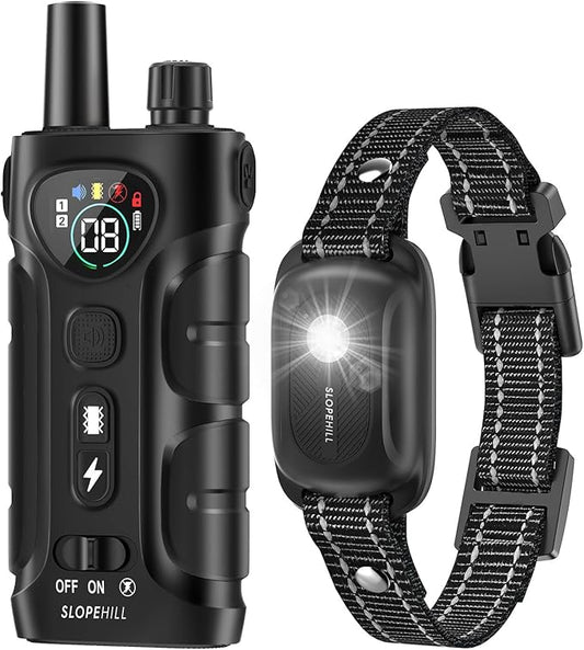 SLOPEHILL Dog Shock Collar,4200FT Dog Training Collar with Remote,IPX8 Waterproof E-Collar with Beep,Vibration,Shock,Flash Light,No Shock Mode,Electric Shock Collar for Small Medium Large Dogs,Black