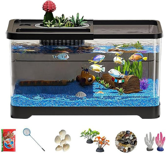 Fish Tank Starter Kit - Small Aquarium | Fish Tank Starter Kit With Filter And Light | Gallon Small Aquarium | Underwater Landscape Decoration, Compact Glass Aquariums Set For Den Living Room Dorm Kid