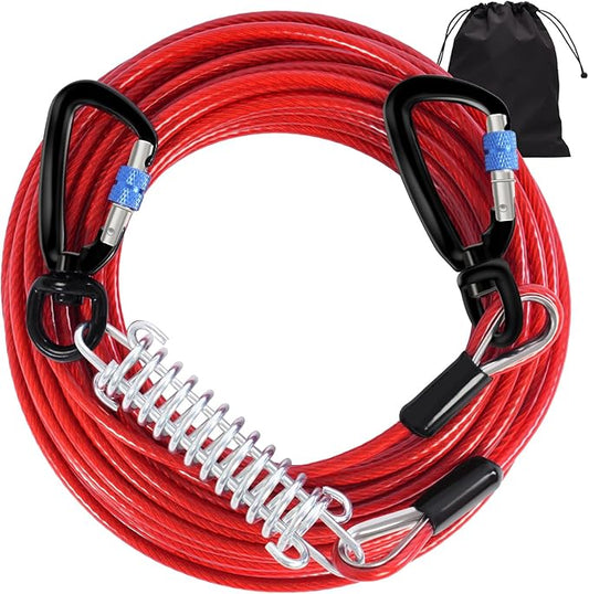 Snagle Paw Dog Leads for Yard 50FT-1000LBS Break Strength,Heavy Duty Tie Out Cable for Dogs with Swivel Lockable Hook & Spring,Chew Proof Dog Chain for Outside,Dog Run Cable for Medium Large Dogs