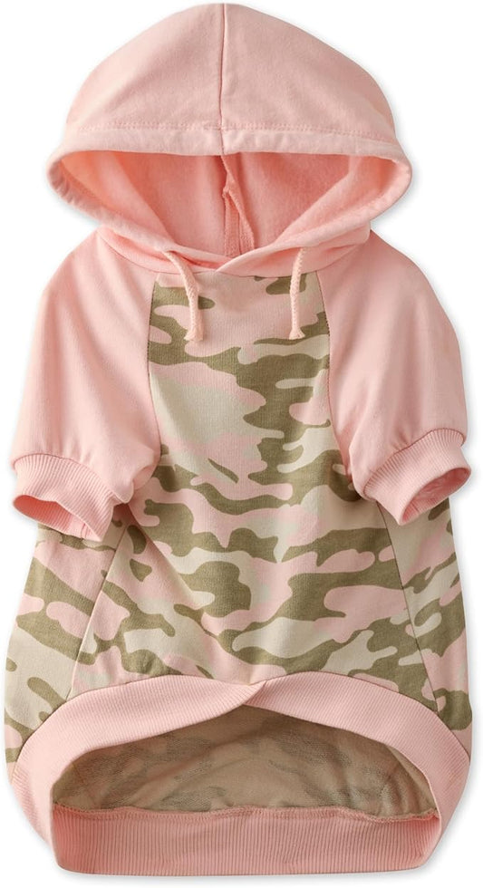 Rocky – The Orginal Lightweight Hooded TEE 100% Organic Cotton Dog Hoodie Pet Coat Sweater for Small, Medium, Large Dogs, Pink Half Camo, X-Small
