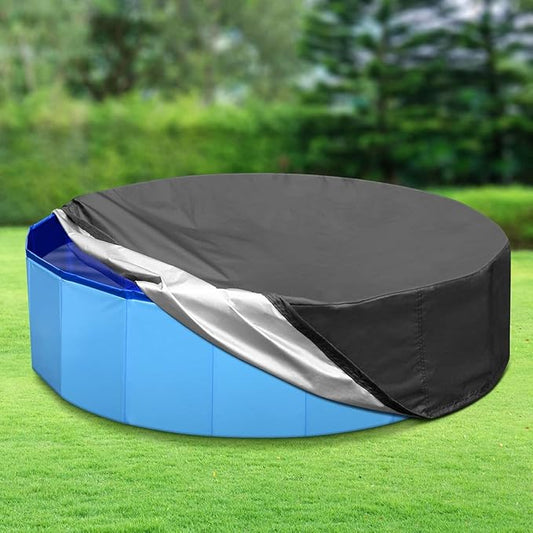 87 inch Foldable Dog Pet Bath Pool Cover, Portable Round Collapsible Pool Cover with Oxford Cloth Material and Drawstring Design for Dog Pet Pool, Waterproof and Dustproof (Black)