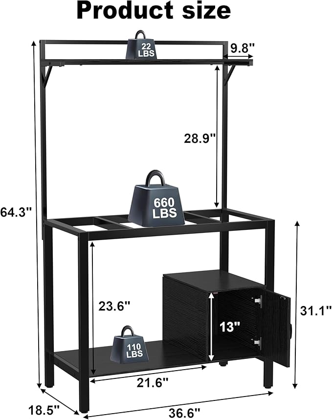 GDLF 40-50 Gallon Fish Tank Stand with Plant Shelf Metal Aquarium Stand with Cubby Storage 36.6" x 18.5" Tabletop fits Aquarium,Turtle Tank,or Reptile Terrariums
