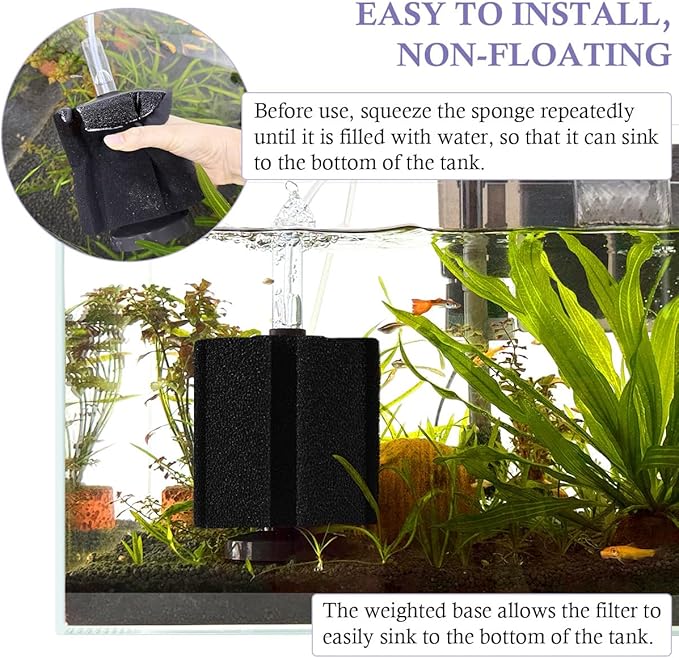 FEDOUR Aquarium Sponge Filter, Ultra Quiet Aeration Bio Sponge Filters for Breeding Fry Shrimp Betta Fish Tank, Efficient Submersible Aquarium Filter for up to 100Gallon Tank (L for up to 100gallon)